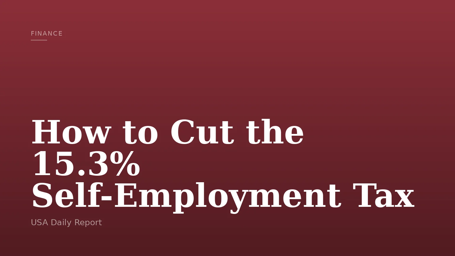 How to Cut the 15.3% Self-Employment Tax
