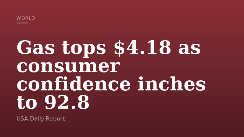 Gas tops $4.18 as consumer confidence inches to 92.8